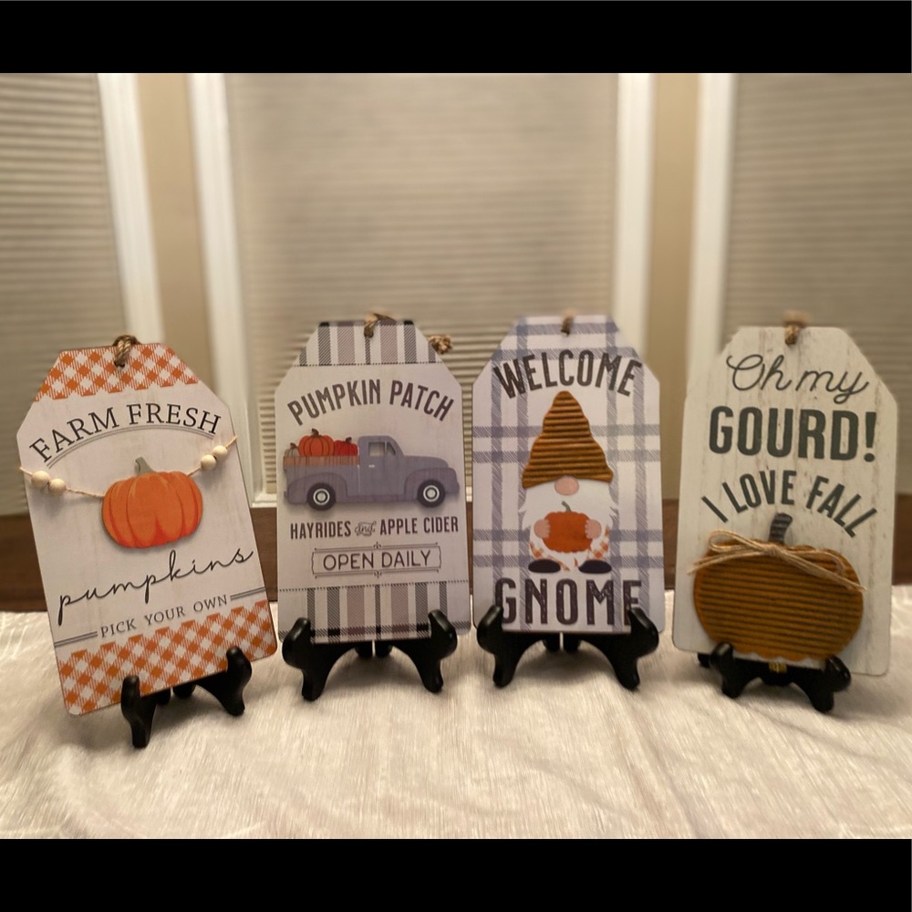 Fall Farmhouse Hanging Tag Wall Decor: Pumpkin Patch Oh My Gourd & Welcome Gnome